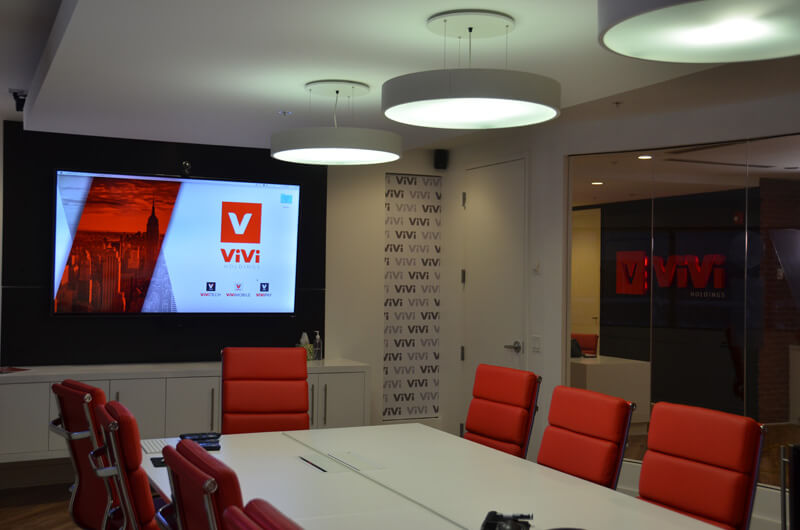 meeting room with digital display on tv